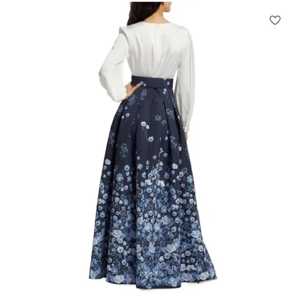 SACHIN & BABI Zoe Belted Gown, Ivory/Blue, Size 6, NWT - Picture 3 of 14